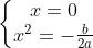 left{egin{matrix} x = 0 & \ x^{2} = -rac{b}{2a}& end{matrix}
ight.