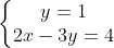 left{egin{matrix} y = 1\ 2x - 3y = 4 end{matrix}
ight.