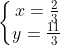 left{egin{matrix} x = rac{2}{3}\ y = rac{11}{3} end{matrix}
ight.