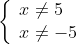 left{egin{array}{l}x 
eq 5 \ x 
eq -5end{array}
ight.