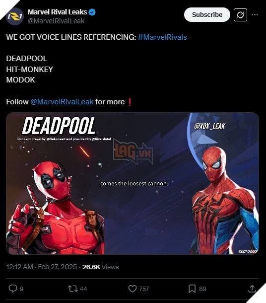 Marvel Rivals đã rò rỉ một số dòng thoại liên quan đến ba nhân vật mới, bao gồm cả Deadpool 2, khiến cộng đồng game thủ xôn xao.
