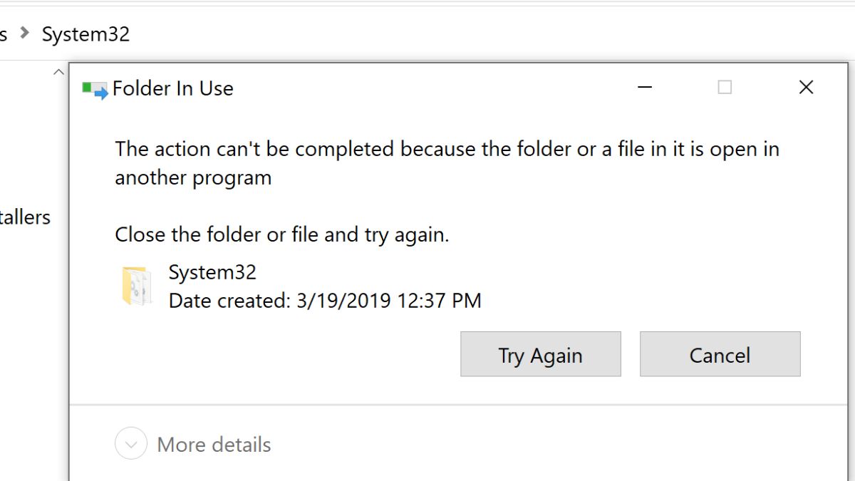 Lỗi 'The action cannot be completed because the folder or a file in it ...