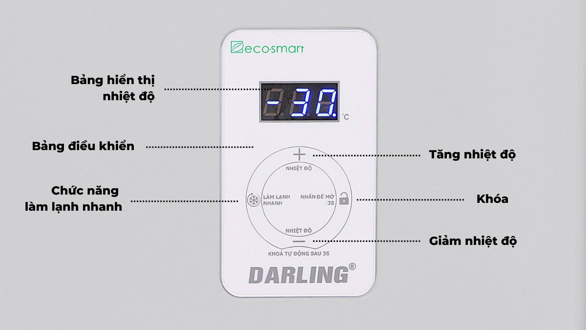 Bảng điều khiển của tủ đông Darling Inverter 400 lít DMF-4079ASKI được tích hợp công nghệ Eco Smart hiện đại