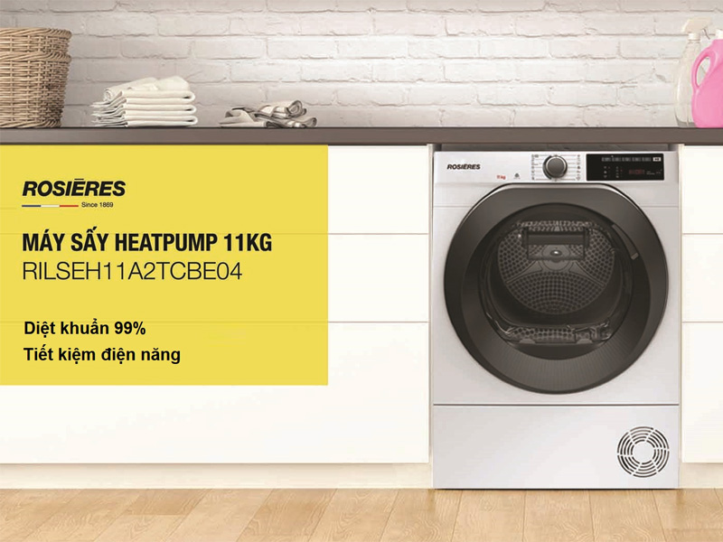 Máy sấy Rosieres RILSEH11A2TCBE04 khối lượng sấy 11kg, tính năng diệt khuẩn
