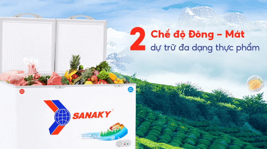 Tủ đông Sanaky VH-5699W1 thiết kế 2 ngăn riêng biệt gồm 1 ngăn đông và 1 ngăn mát
