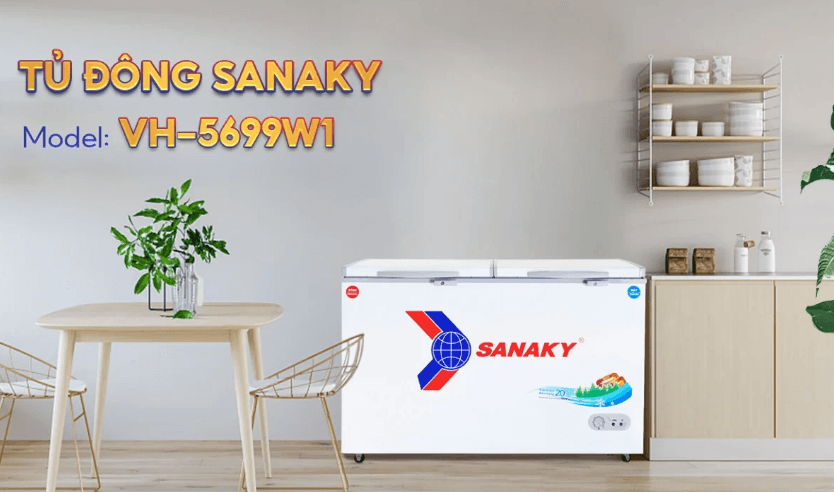 Tủ đông 2 cánh Sanaky VH-5699W1 được thiết kế theo phong cách đơn giản nhưng không kém phần tinh tế, hiện đại