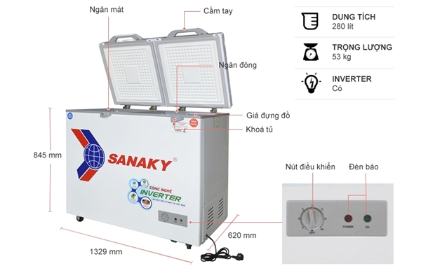 Cấu tạo tủ đông Sanaky Inverter 280 lít VH-4099W4K