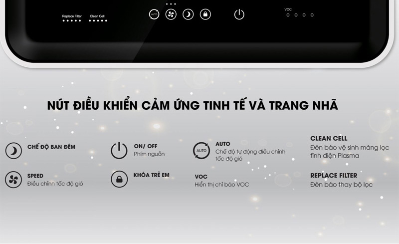 Máy lọc không khí Mutosi MAP-801H-UV có hệ thống cảm ứng dễ sử dụng