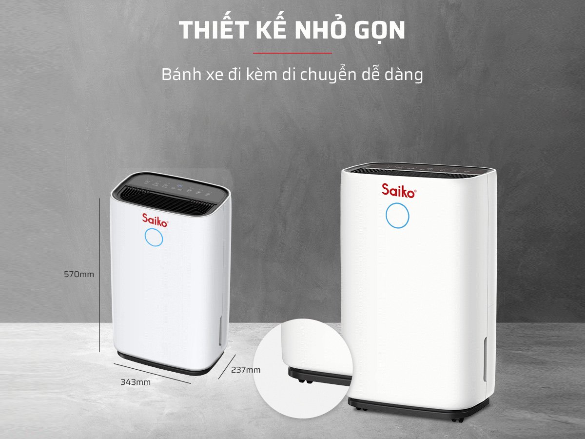 Máy hút ẩm gia đình Saiko HDF-16 có thiết kế nhỏ gọn