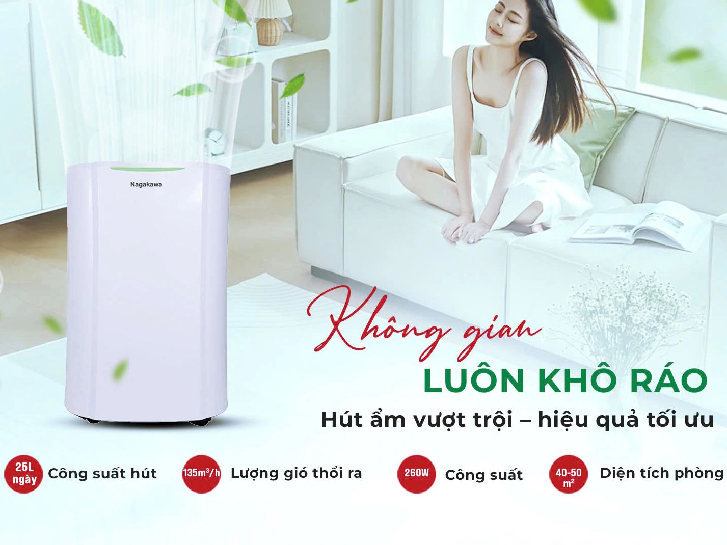 Máy hút ẩm lọc không khí có công suất hút 25 lít/ngày