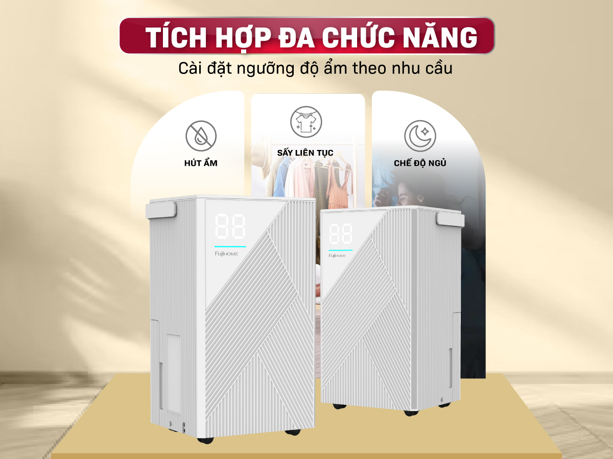 Máy hút ẩm Fujihome DH14 được tích hợp đa chức năng