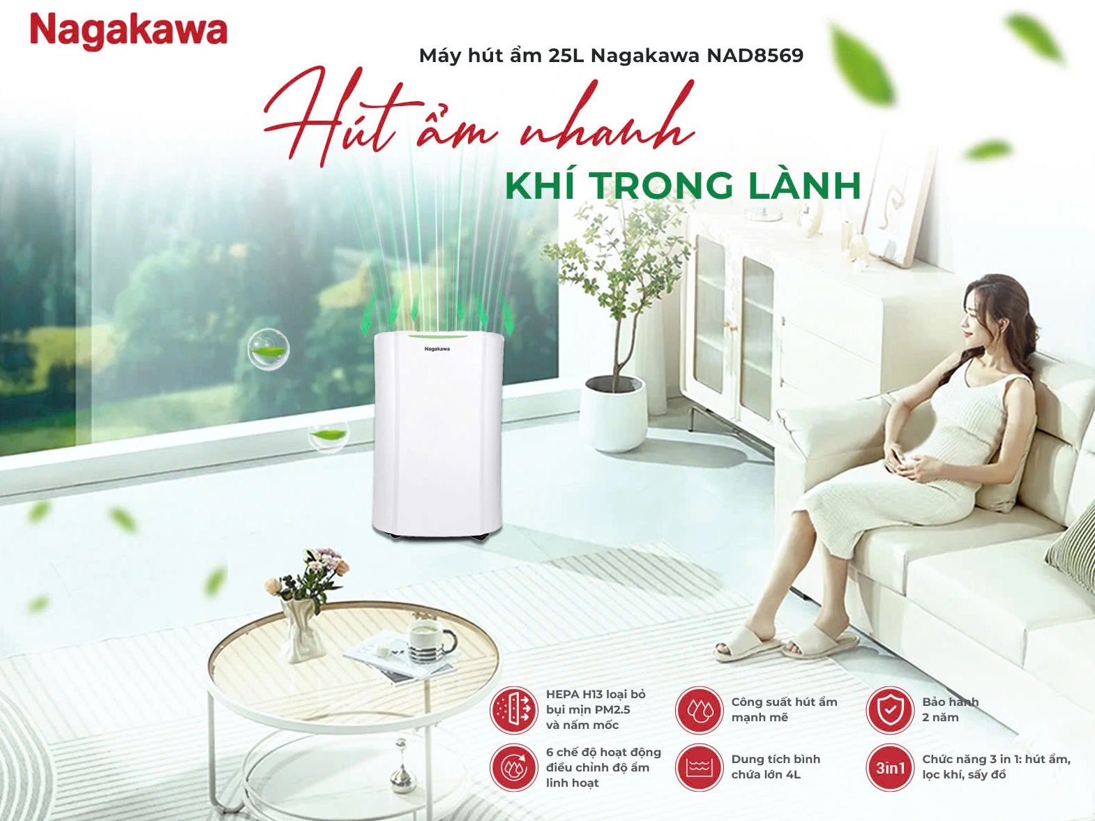 Máy hút ẩm lọc không khí Nagakawa NAD8569