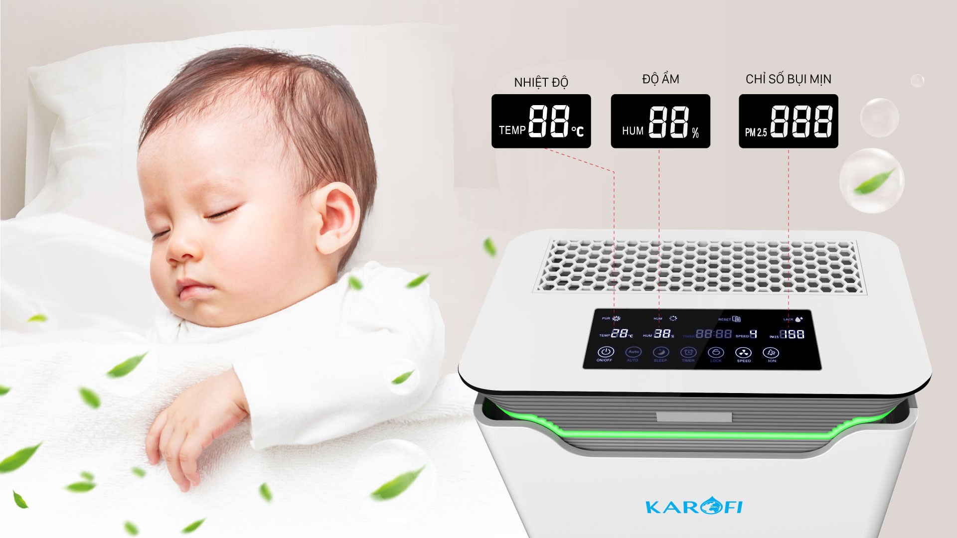Máy lọc không khí KAP-317 có chế độ ngủ êm ái