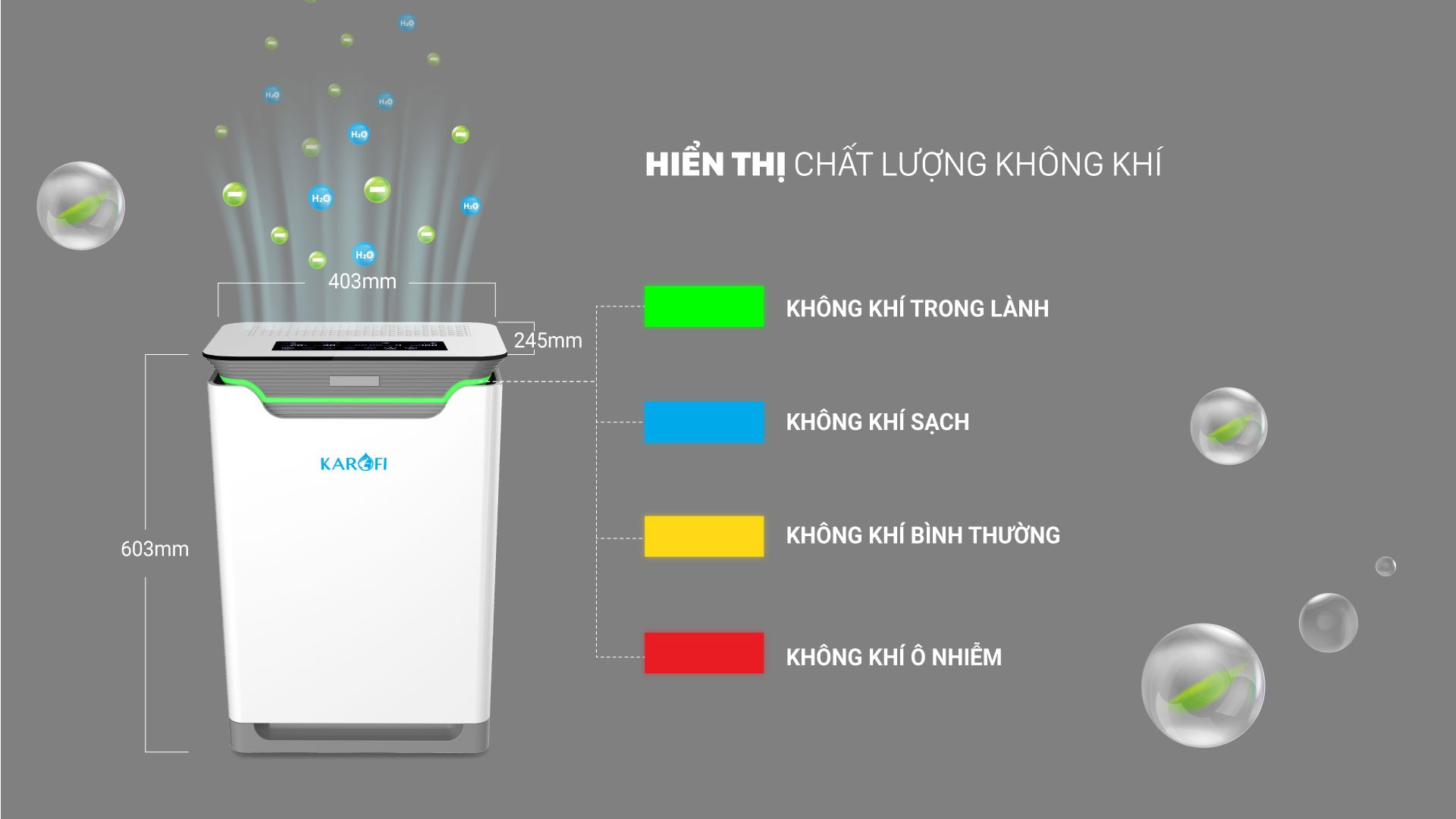 Máy lọc không khí Karofi có đèn hiển thị chất lượng không khí