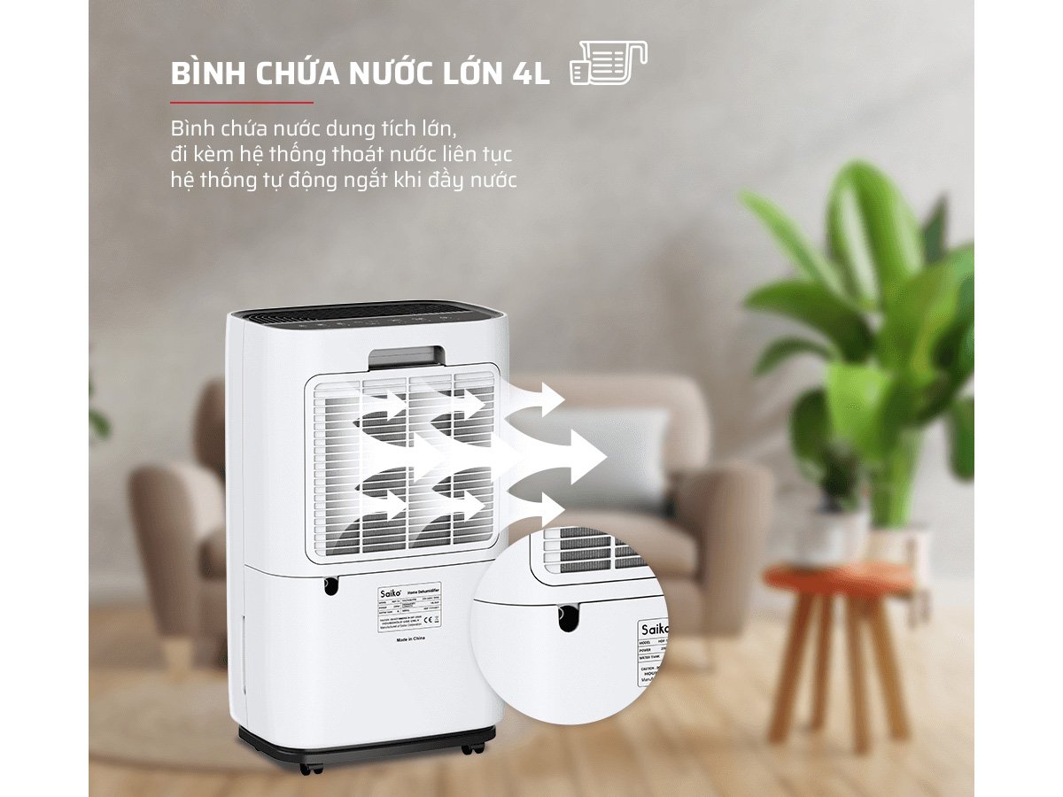 Máy hút ẩm Saiko HDF-16 có bình chứa nước 4 lít