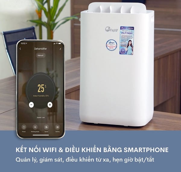 Máy hút ẩm lọc không khí FujiE HM-925EC dễ dàng kết nối với Wifi để điều khiển, sử dụng thông qua điện thoại