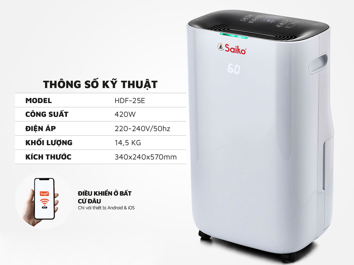 Máy hút ẩm Saiko có kích thước nhỏ gọn