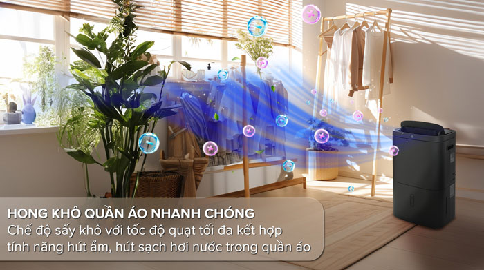 máy hút ẩm lọc không khí Electrolux EDH12TRBD2 có đa dạng chức năng trong đó có thể hong khô áo quần tiện lợi
