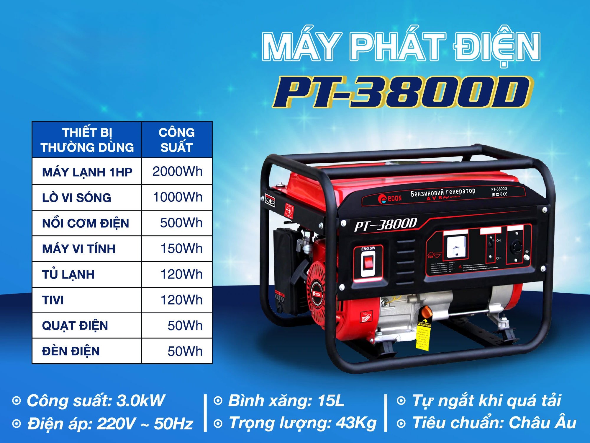 EDON PT-3800D dùng cho cả điều hòa 9.000 BTU