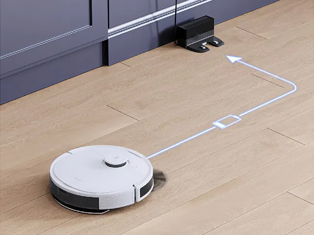 Robot tự động trở về dock sạc để sạc pin