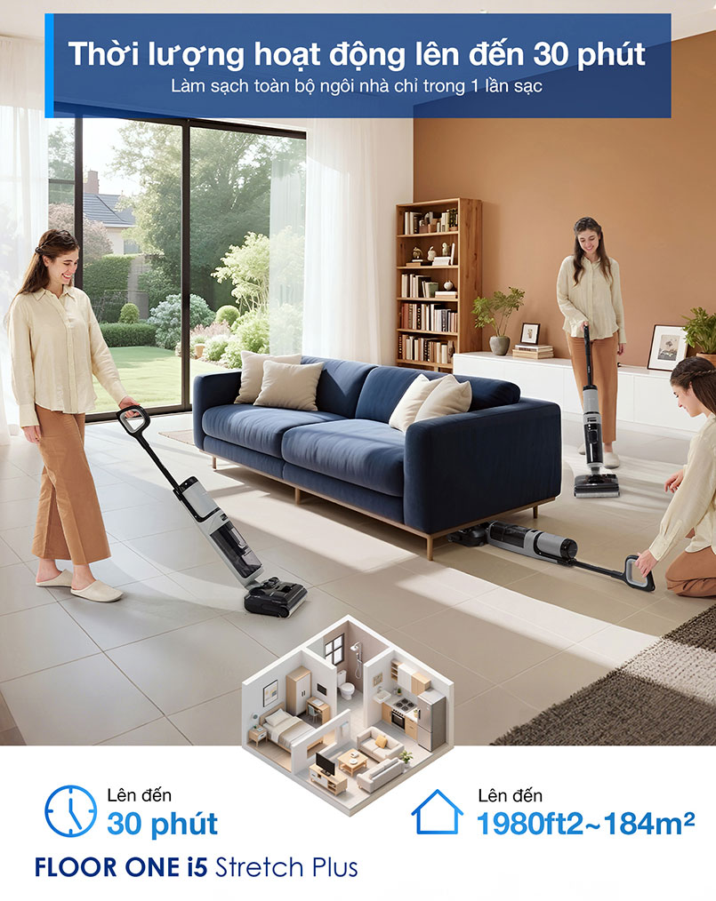 Máy hút bụi sạc đầy sử dụng tới 30 phút