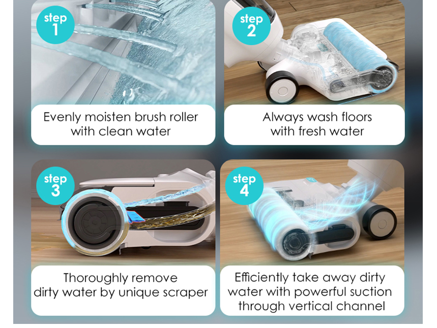 Yoniev U7s làm sạch sàn bằng 4 bước