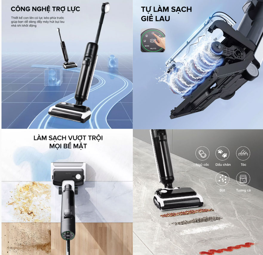 Máy hút bụi không dây có con lăn trợ lực