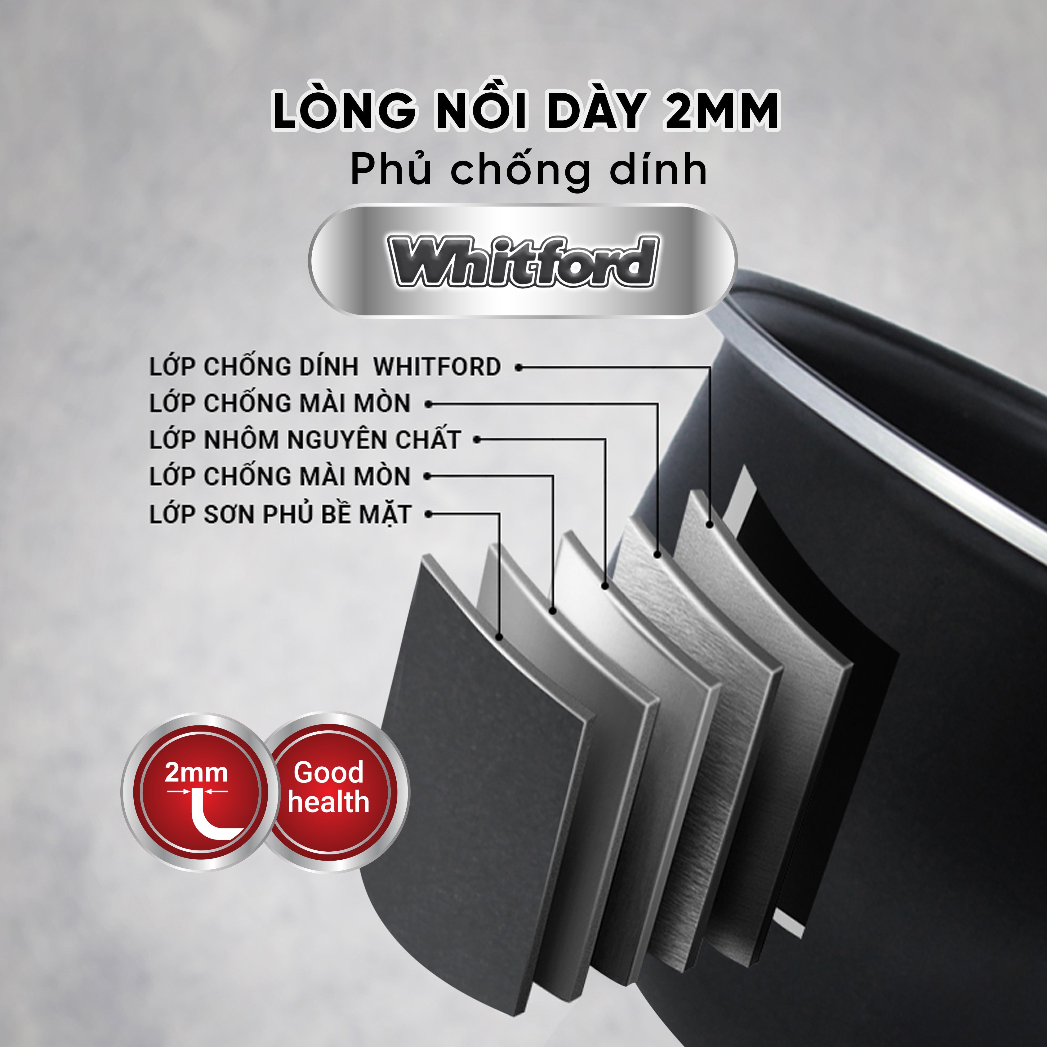 Lòng nồi được làm từ nhôm nguyên chất dày 2mm