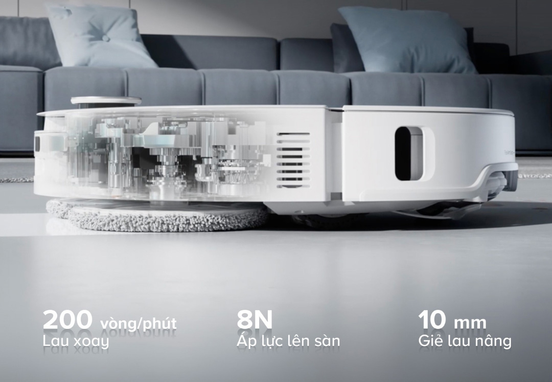 Lau sàn mạnh mẽ với giẻ xoay kép 200 vòng/phút