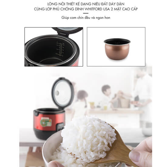 Lòng nồi dày dặn cùng lớp chống dính cao cấp, an toàn cho người sử dụng và tăng tuổi thọ nồi