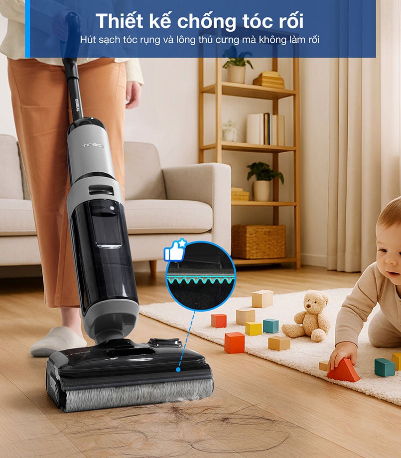 Tineco Floor One i5 Stretch Plus chống tóc rối