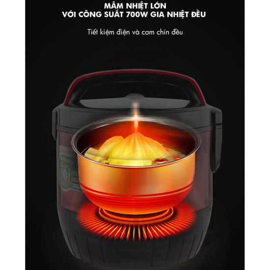 Mâm nhiệt lớn giúp nhiệt được tỏa đều