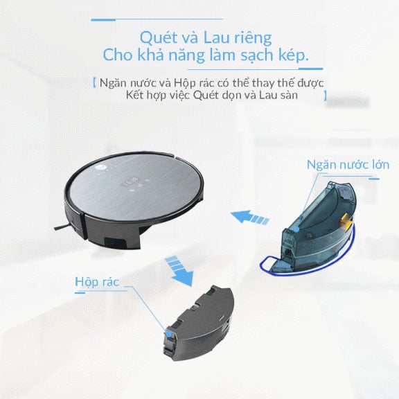 Robot hút bụi có khay chứa nước dung tích lớn lên đến 300ml