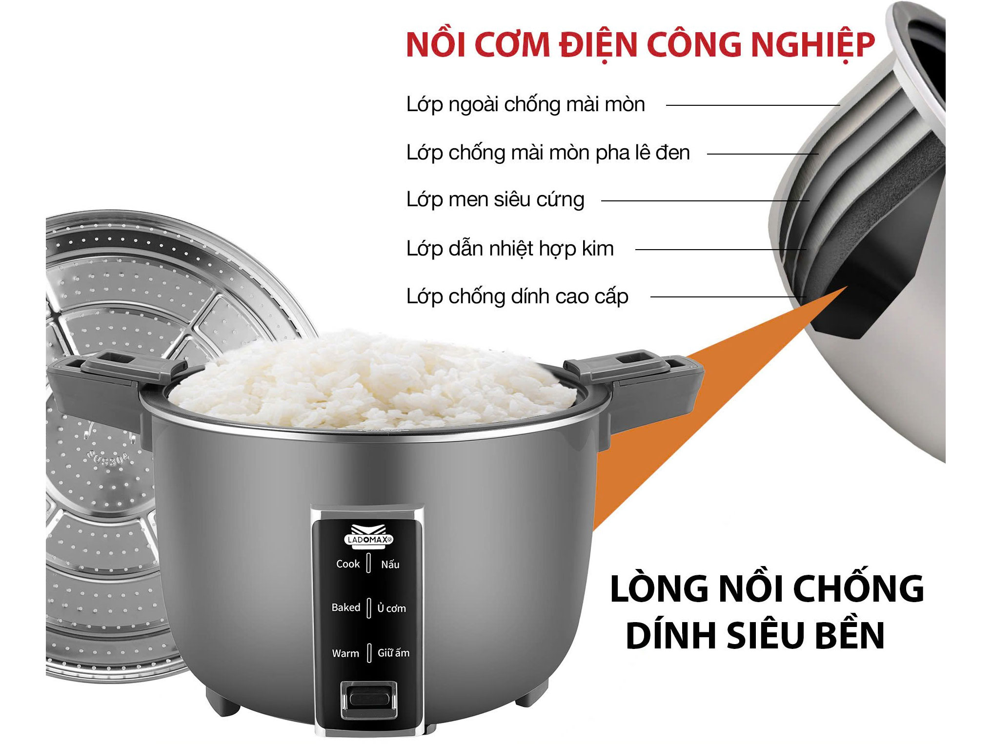 Nồi cơm điện công nghiệp có lòng nồi nhôm chống dính