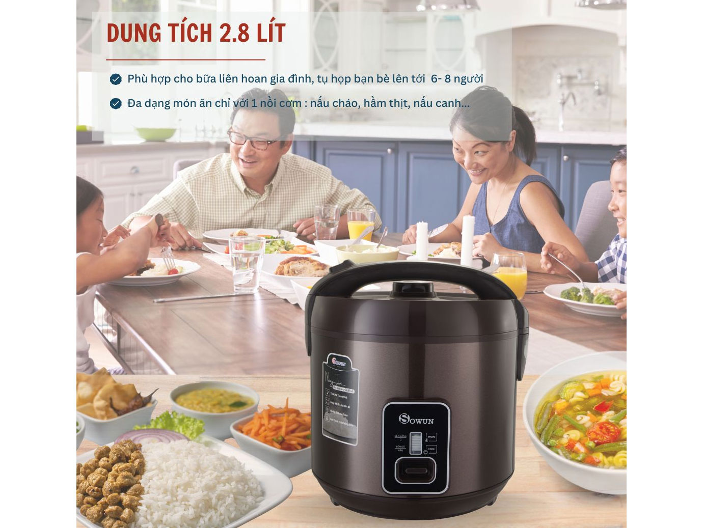 Nồi cơm điện Sowun có dung tích 2.8 lít