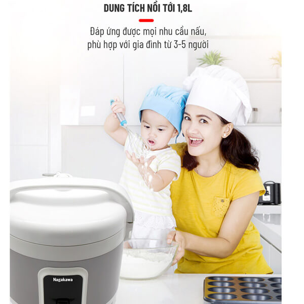 Dung tích nồi 1,8 lít phù hợp cho gia đình từ 3-5 người