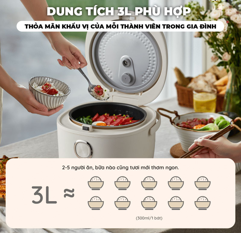 Nồi nấu cơm có dung tích 3 lít