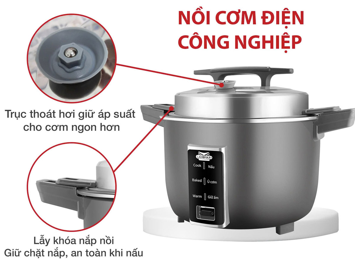 Nồi cơm điện công nghiệp Ladomax có trục thoát hơi giữ áp suất