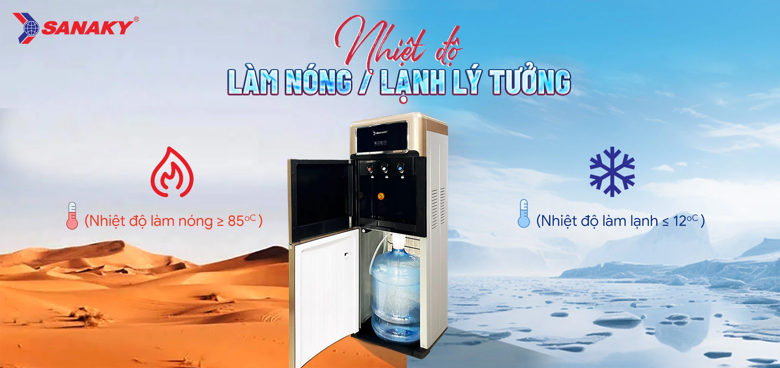 Cây nước nóng lạnh Sanaky có nhiệt độ nóng 85 độ C