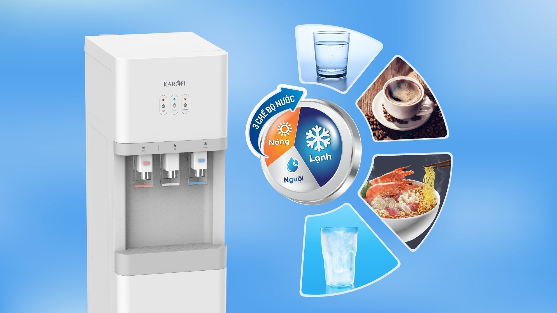 Cây nước nóng lạnh Karofi HCV209 giúp làm nóng hiểu quả