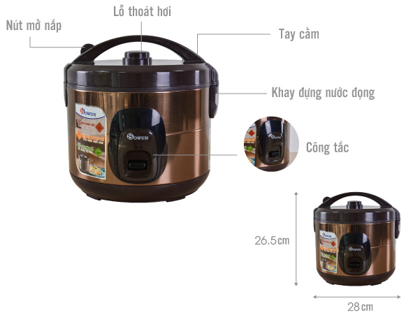 Cấu tạo của nồi cơm điện Sowun 638