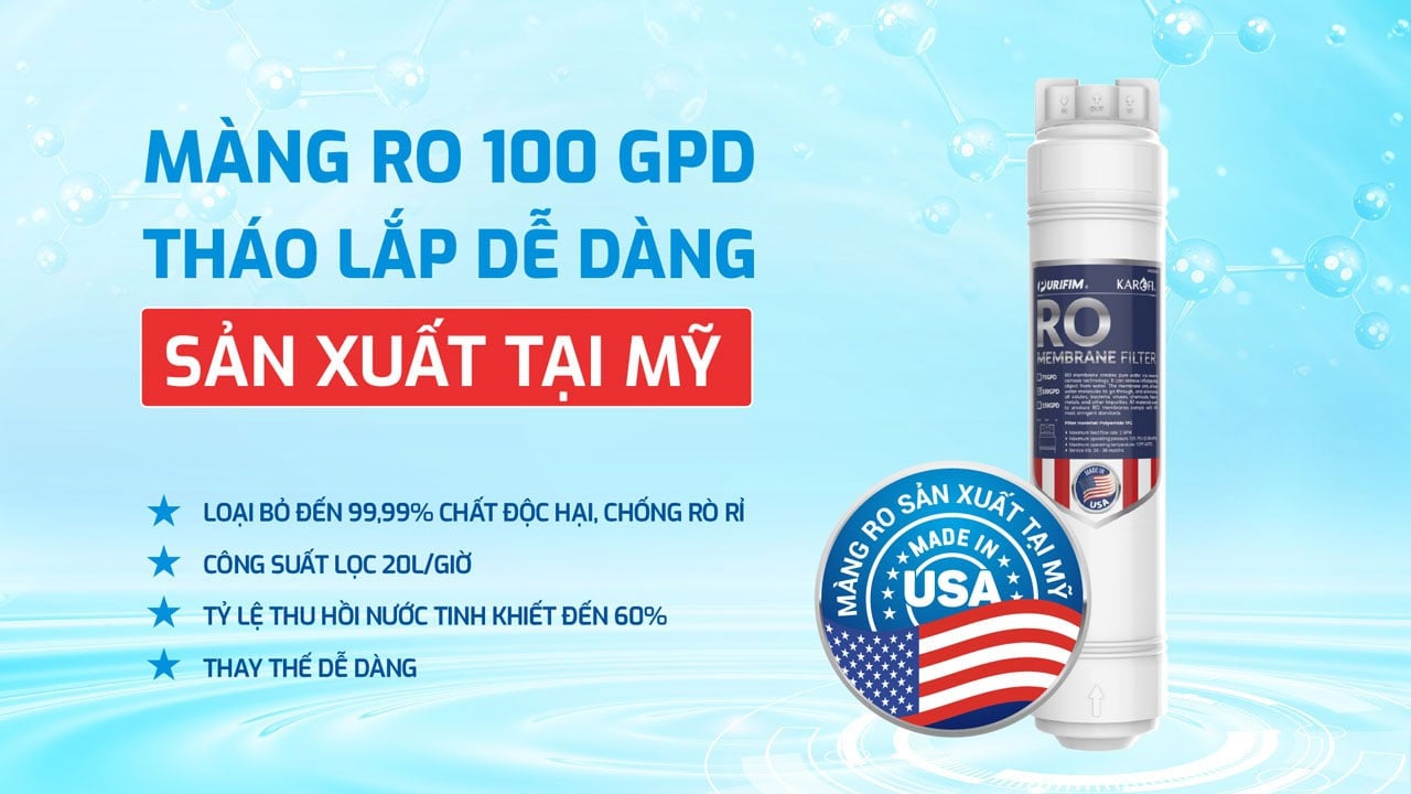 Máy lọc nước Karofi dùng màng RO của Mỹ