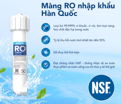 Máy lọc nước RO Hòa Phát HPR556 sử dụng màng lọc RO nhập khẩu từ Hàn Quốc