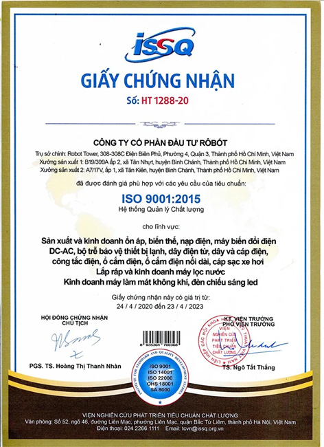 Giấy chứng nhận Máy lọc nước lợ, nhiễm mặn R.O ROBOT RL-9N