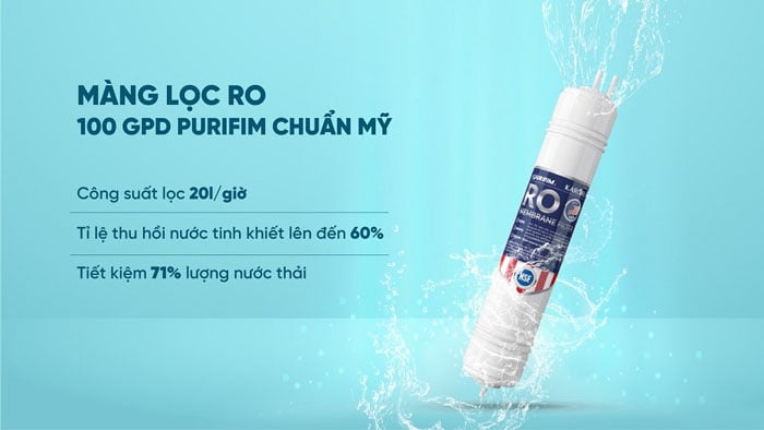 Karofi KAQ-D36S được tích hợp màng lọc RO 100 GPD Purifim sản xuất tại Mỹ