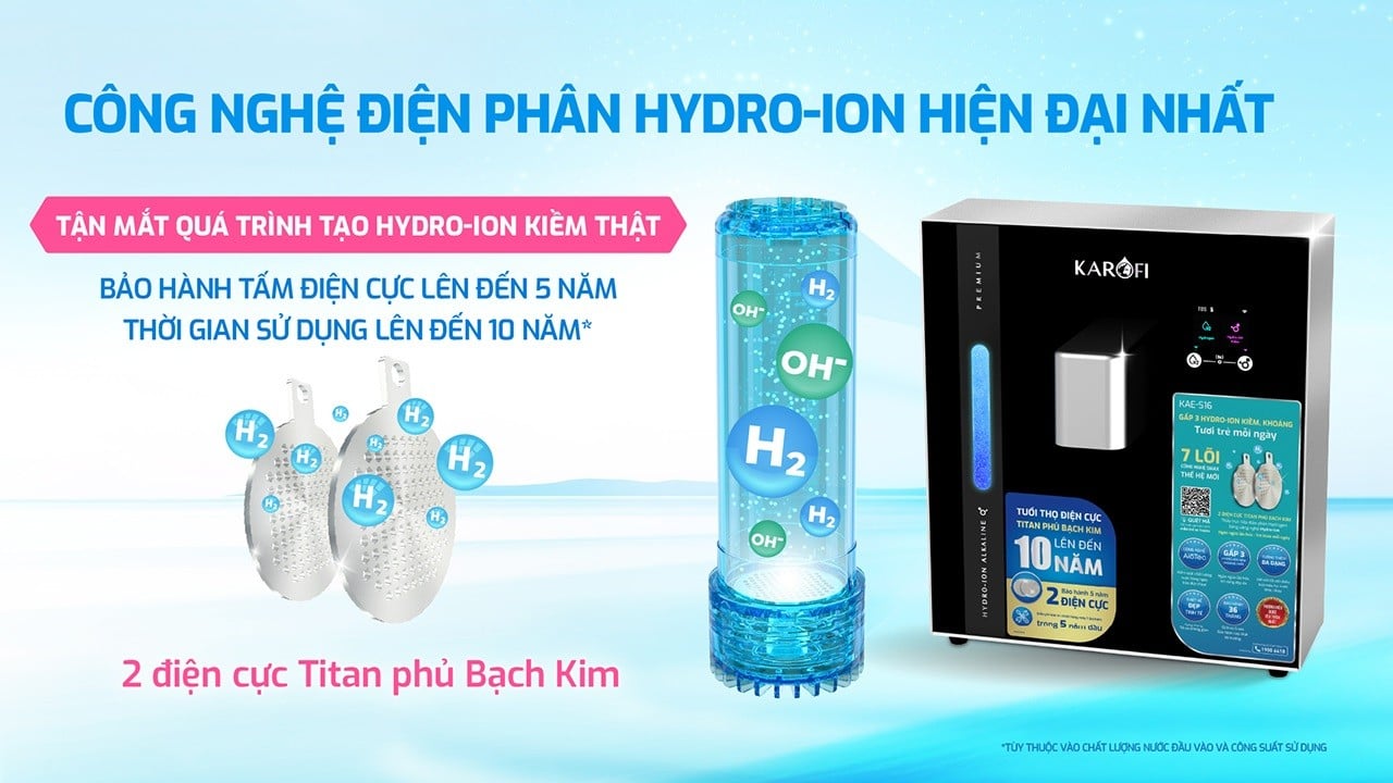 Máy chuyển đổi nước ion kiềm sử dụng công nghệ điện phân hiện đại