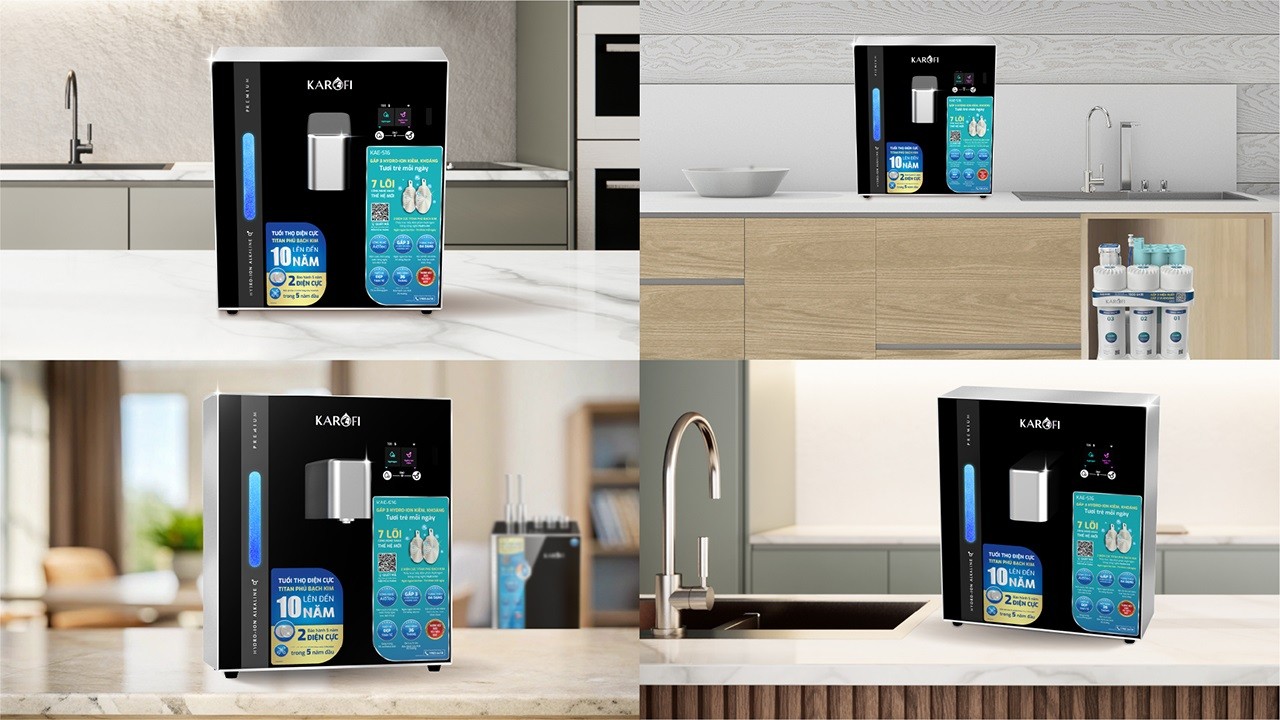 Máy chuyển đổi Hydro-ion kiềm Karofi có kiểu dáng để bàn gọn đẹp