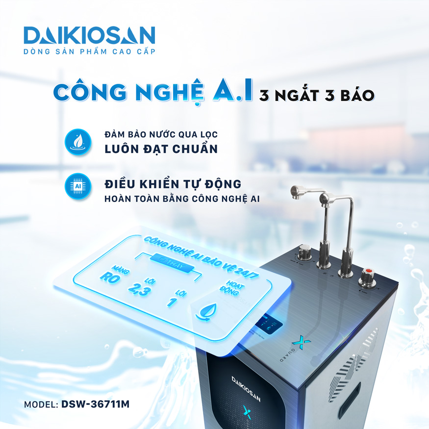 Máy lọc nước Daikiosan áp dụng công nghệ AI