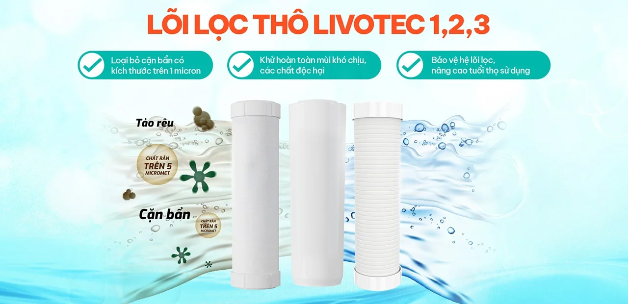 Lõi lọc thô Livotec 1, 2, 3 – Lọc sạch tạp chất, bảo vệ màng RO