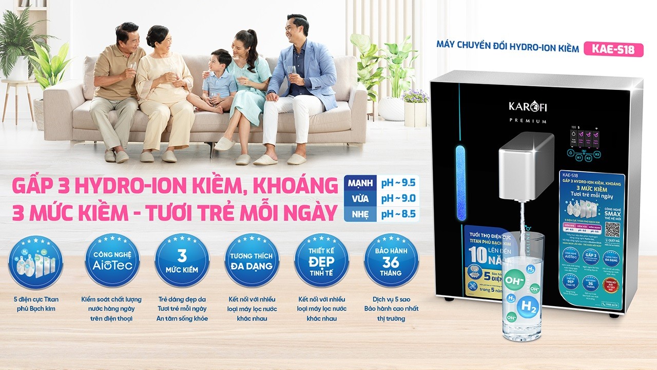 Karofi KAE-S18 giúp nước gấp 3 Hydro ion kiềm